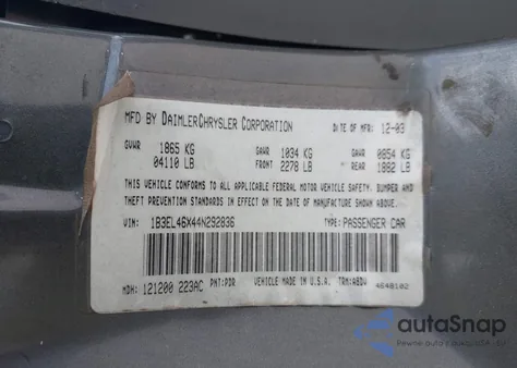 2004 Dodge Stratus Sxt z USA, uszkodzony, nr VIN 1B3EL46X44N292836